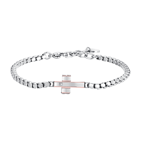 BRACELET HOMME CROIX ET IP OR ROSE EN ACIER Luca Barra