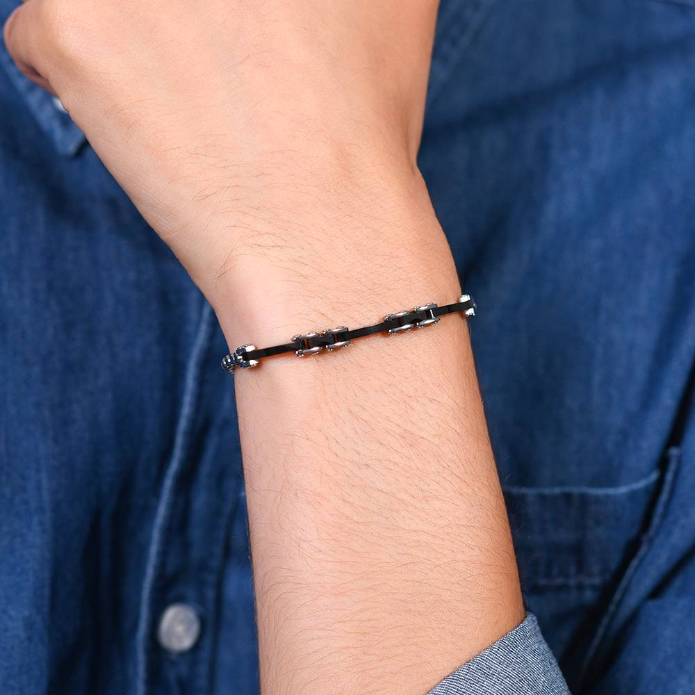 BRACELET HOMME EN ACIER ET CÉRAMIQUE NOIRE