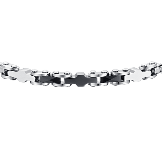 BRACELET HOMME EN ACIER AVEC ÉLÉMENTS EN CÉRAMIQUE NOIRE