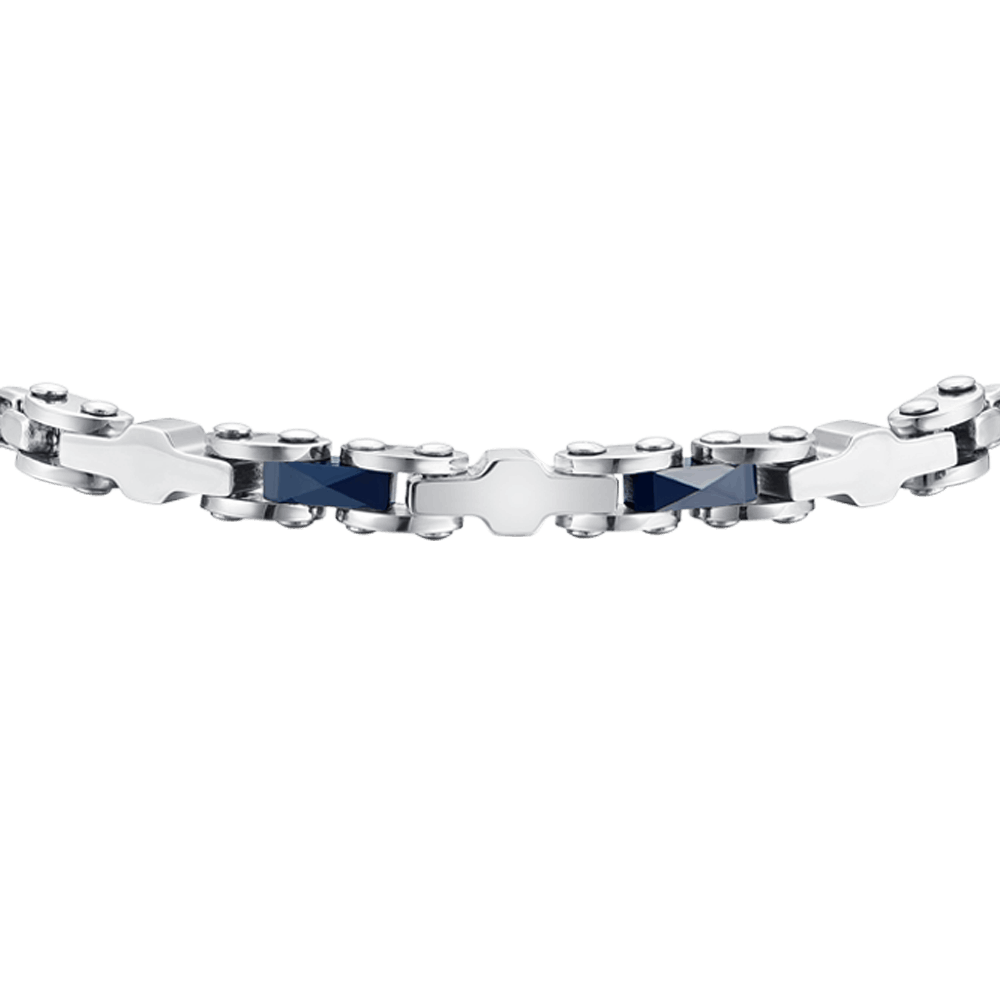 BRACCIALE UOMO IN ACCIAIO CON CERAMICA BLU ED ELEMENTI