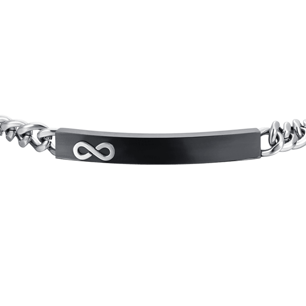 BRACCIALE UOMO IN ACCIAIO PIASTRA IP BLACK CON INFINITO