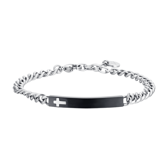 BRACCIALE UOMO IN ACCIAIO PIASTRA IP BLACK CON CROCE