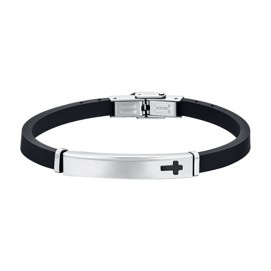 BRACCIALE UOMO IN SILICONE CON PIASTRA CON CROCE