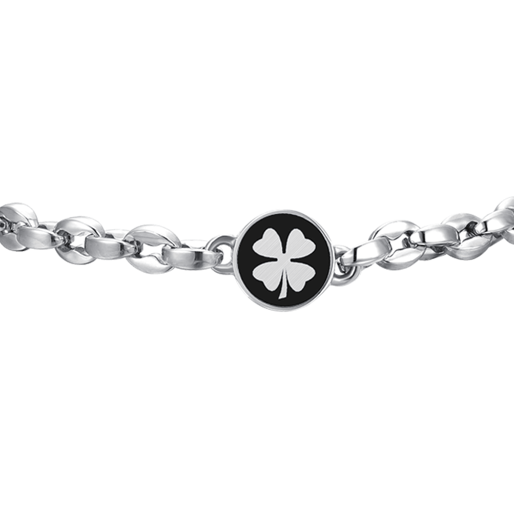 BRACCIALE UOMO IN ACCIAIO CON QUADRIFOGLIO