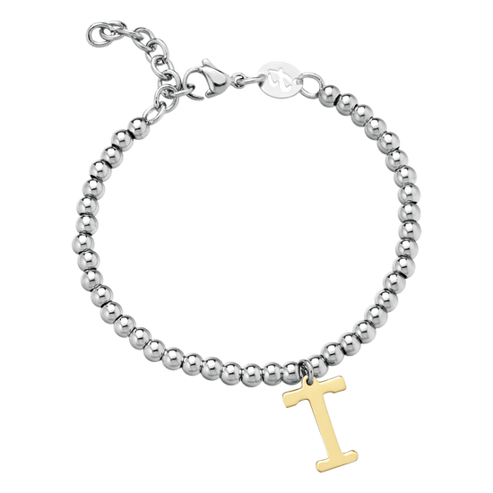 BRACELET FEMME EN ACIER GRENAILLÉ AVEC LETTRE T