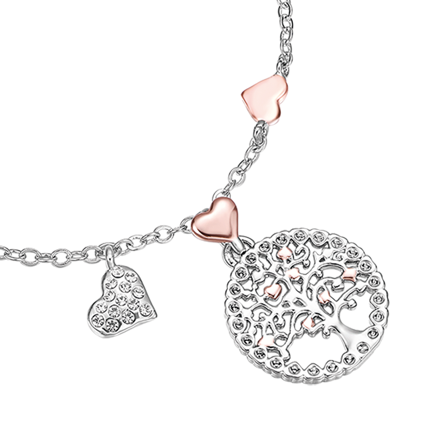 BRACELET EN ACIER POUR FEMMES ARBRE DE VIE AVEC PENDENTIF IP ET CŒURS