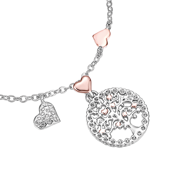 BRACELET EN ACIER POUR FEMMES ARBRE DE VIE AVEC PENDENTIF IP ET CŒURS