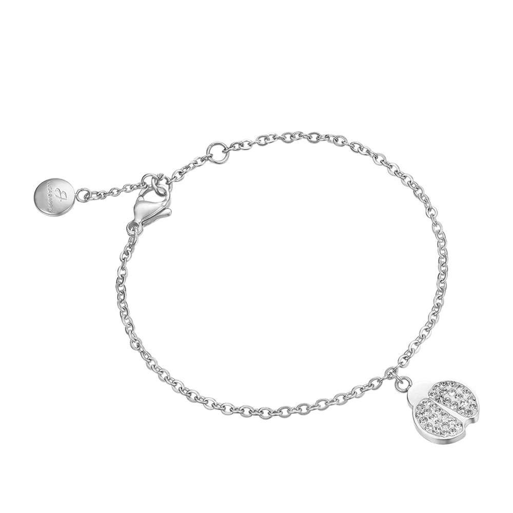 BRACELET ACIER POUR FEMME AVEC COCCINELLE ET CRISTAUX BLANCS