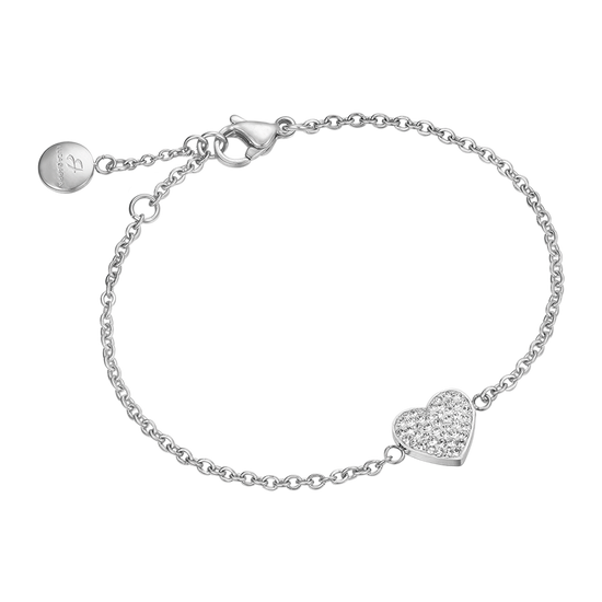 BRACELET EN ACIER POUR FEMMES AVEC PETIT CŒUR ET CRISTAUX BLANCS