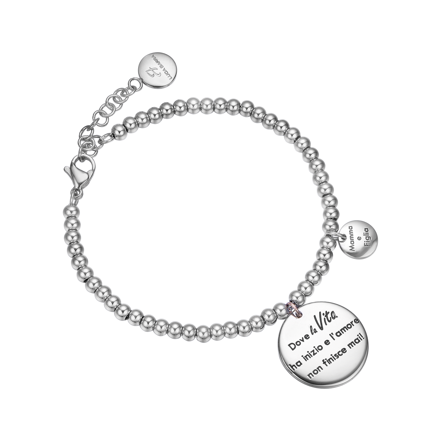 BRACELET EN ACIER "OÙ LA VIE COMMENCE ET L'AMOUR NE FINIT JAMAIS" Luca Barra