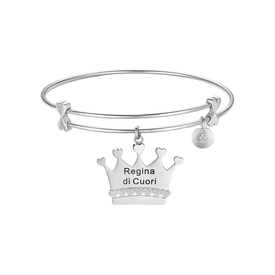 BRACELET EN ACIER AVEC COURONNE ET INSCRIPTION "REINE DE CŒUR".