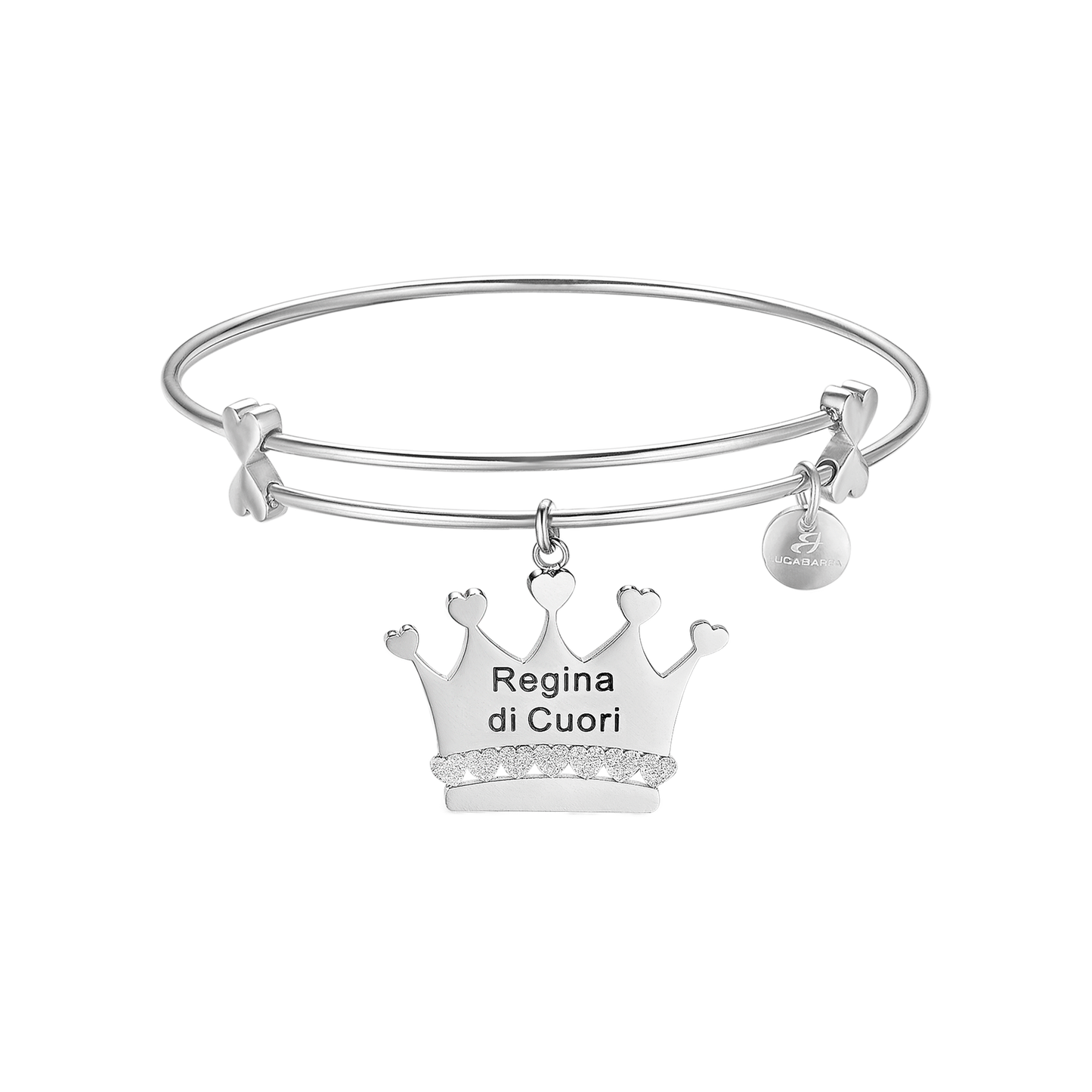 BRACELET EN ACIER AVEC COURONNE ET INSCRIPTION "REINE DE CŒUR".