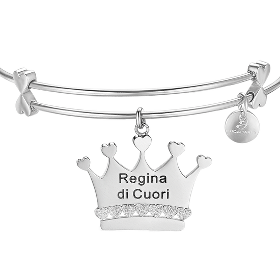 BRACELET EN ACIER AVEC COURONNE ET INSCRIPTION "REINE DE CŒUR".