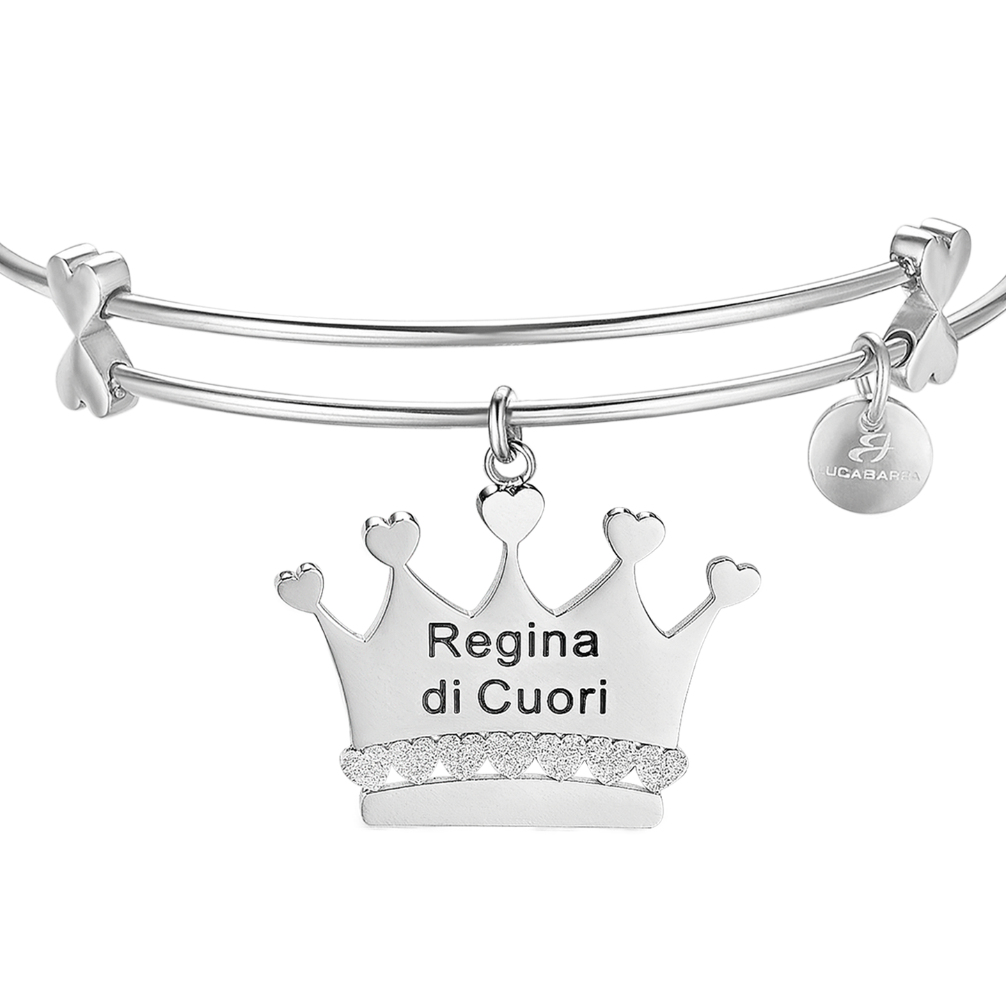 BRACELET EN ACIER AVEC COURONNE ET INSCRIPTION "REINE DE CŒUR".