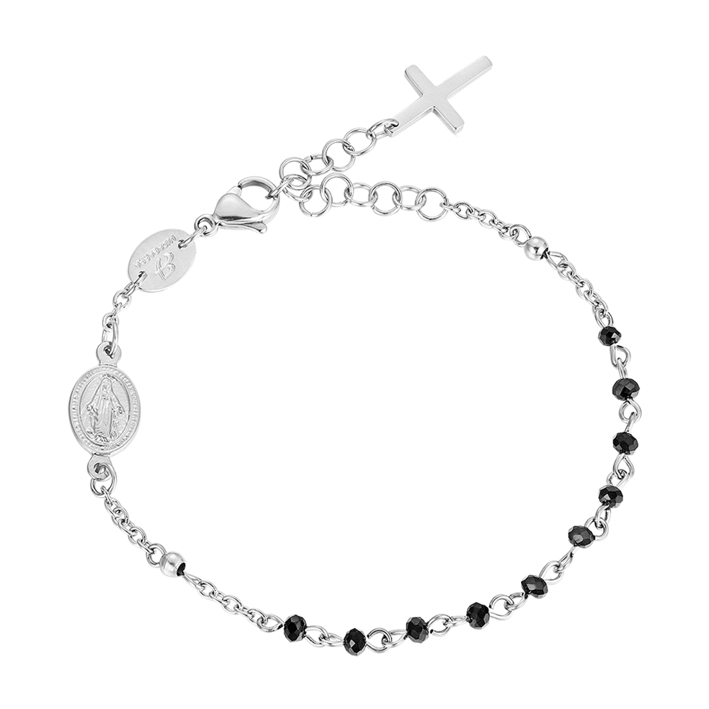 BRACELET ROSAIRE EN ACIER POUR FEMME AVEC CRISTAUX NOIRS