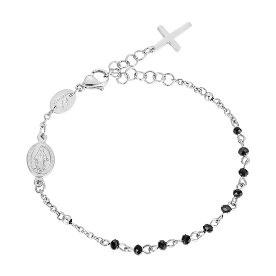 BRACELET ROSAIRE EN ACIER POUR FEMME AVEC CRISTAUX NOIRS