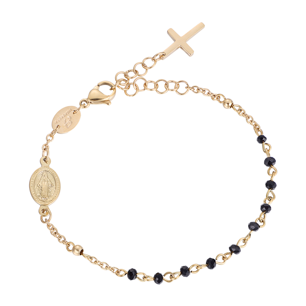 BRACELET ROSAIRE EN ACIER POUR FEMME AVEC CRISTAUX NOIRS