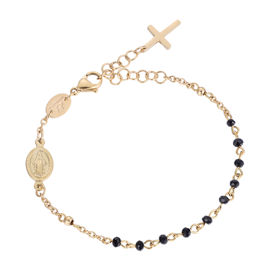 BRACELET ROSAIRE EN ACIER POUR FEMME AVEC CRISTAUX NOIRS