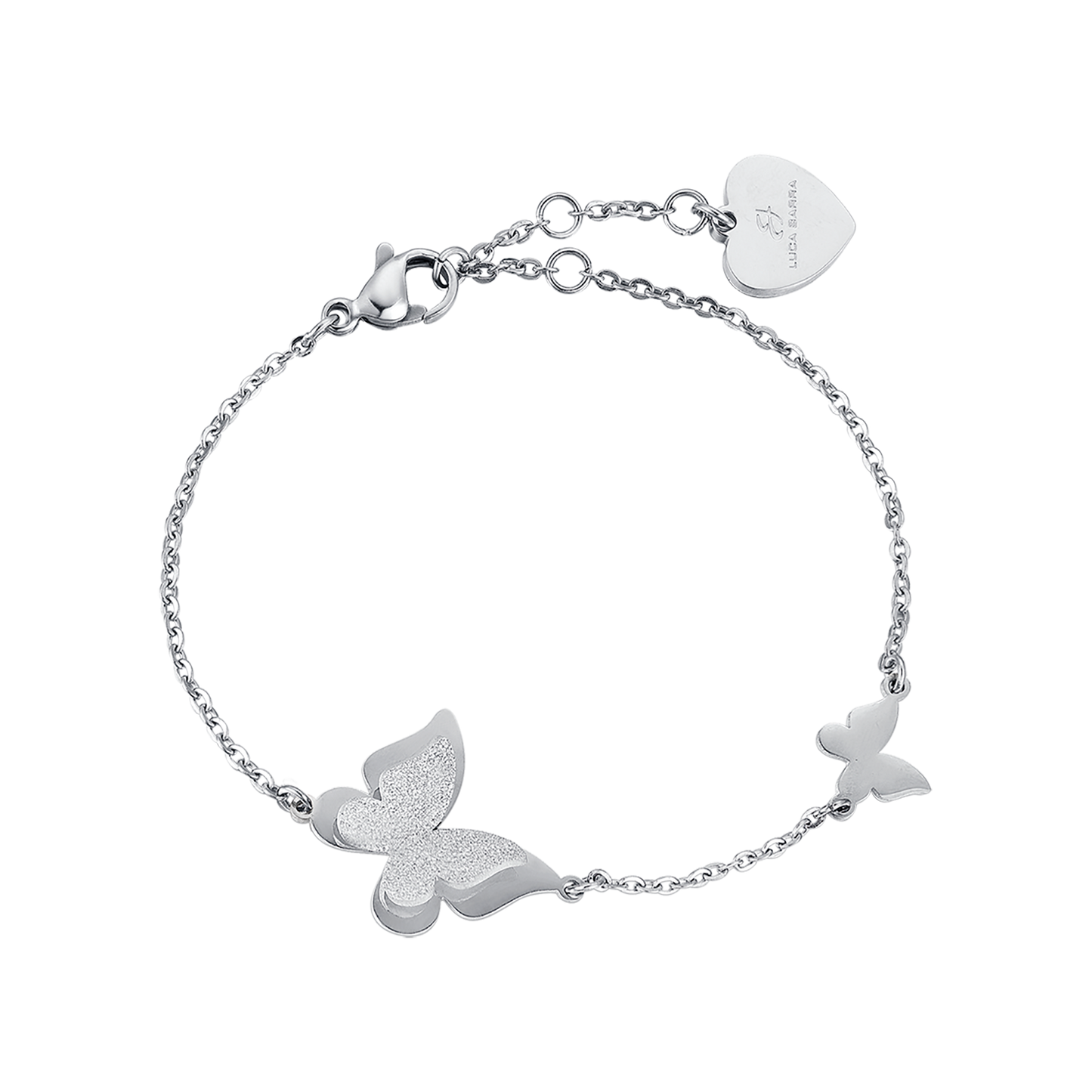 BRACELET EN ACIER, PAPILLON AVEC PAILLETTES BLANCHES