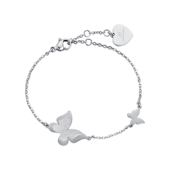 BRACELET EN ACIER, PAPILLON AVEC PAILLETTES BLANCHES