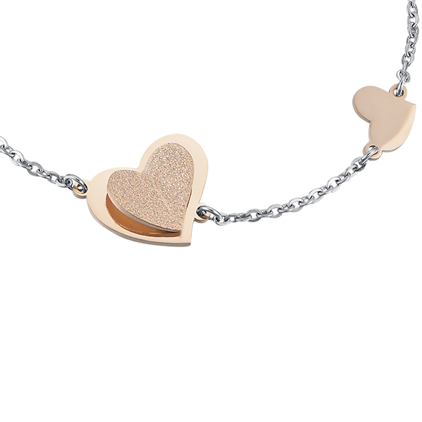 BRACELET ACIER COEUR PAILLETÉ IP ROSE