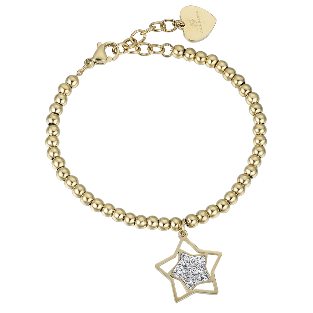 BRACELET FEMME EN ACIER DORÉ IP AVEC ÉTOILE ET CRISTAUX BLANCS