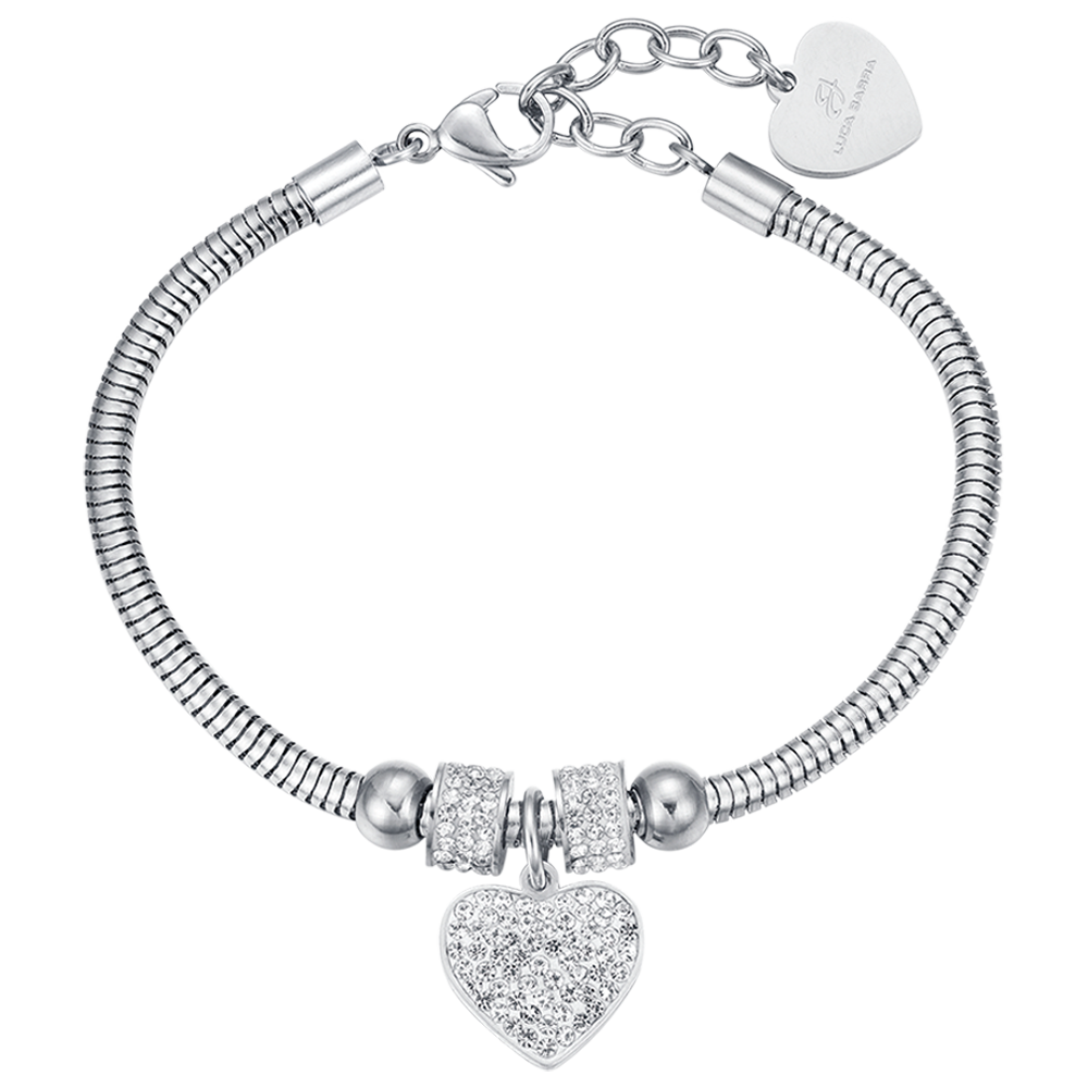 BRACELET POUR FEMME EN ACIER AVEC CŒUR ET CRISTAUX BLANCS