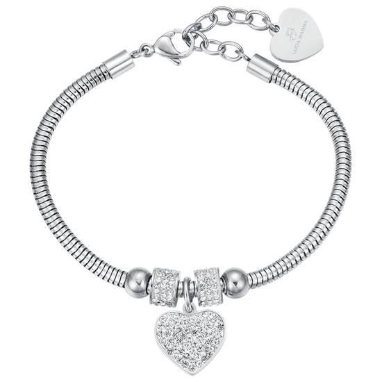 BRACELET POUR FEMME EN ACIER AVEC CŒUR ET CRISTAUX BLANCS