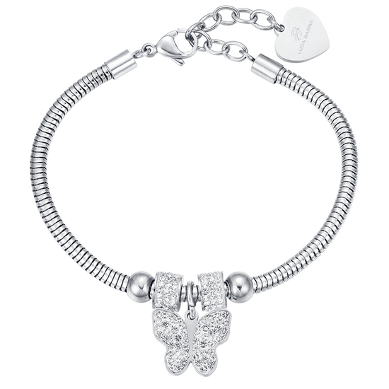 BRACELET POUR FEMME EN ACIER AVEC PAPILLON ET CRISTAUX BLANCS