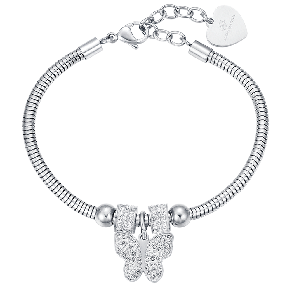 BRACELET POUR FEMME EN ACIER AVEC PAPILLON ET CRISTAUX BLANCS