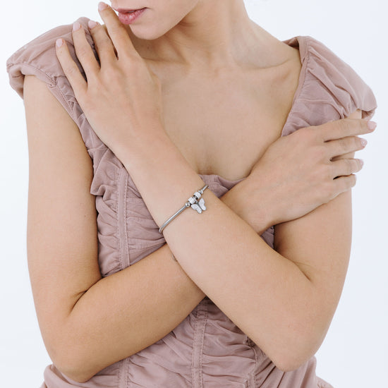 BRACELET POUR FEMME EN ACIER AVEC PAPILLON ET CRISTAUX BLANCS