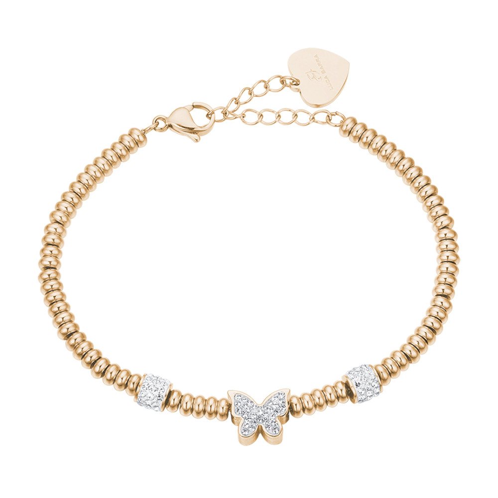 BRACELET ACIER OR IP AVEC PAPILLON EN CRISTAL BLANC