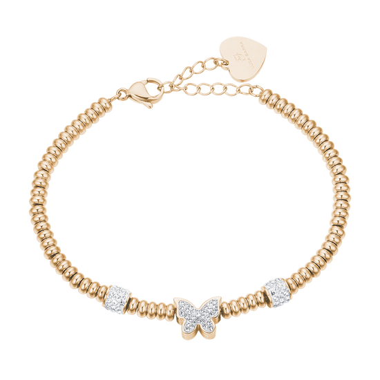 BRACELET ACIER OR IP AVEC PAPILLON EN CRISTAL BLANC