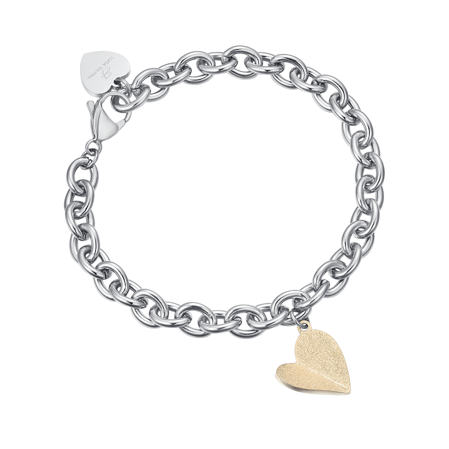 BRACELET EN ACIER AVEC COEUR EN OR IP Luca Barra