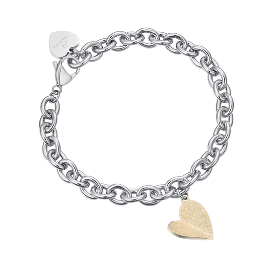 BRACELET EN ACIER AVEC COEUR EN OR IP Luca Barra