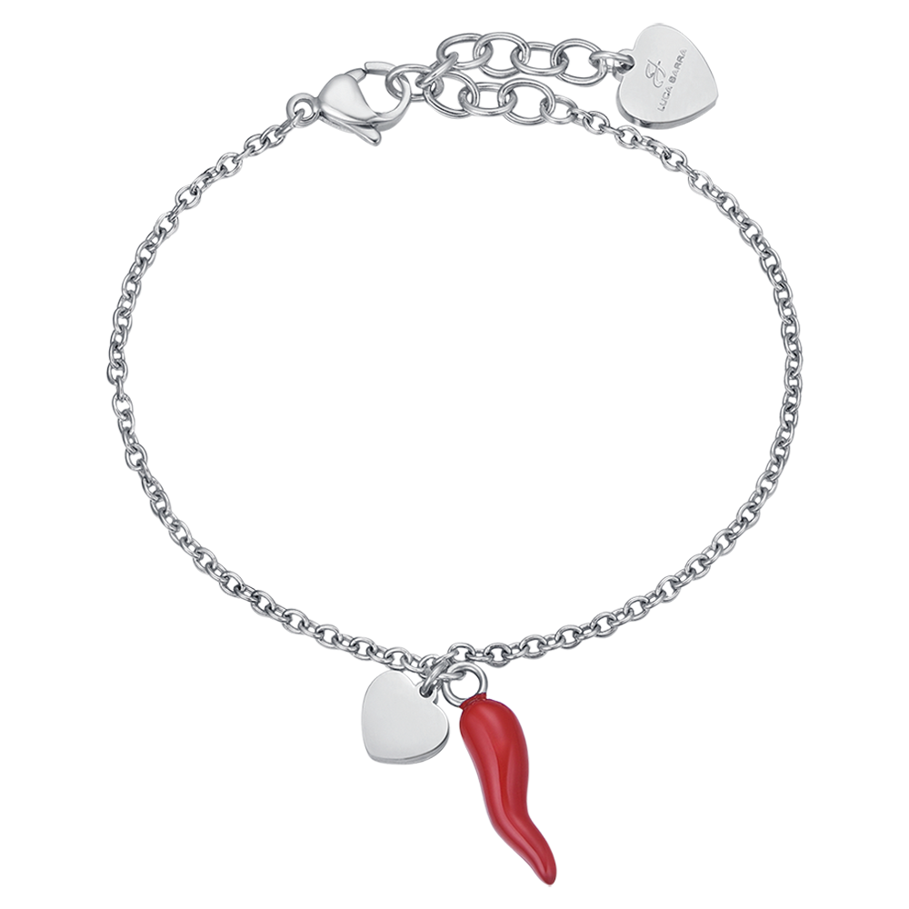 BRACELET POUR FEMME EN ACIER AVEC COEUR ET CORNE ROUGE Luca Barra