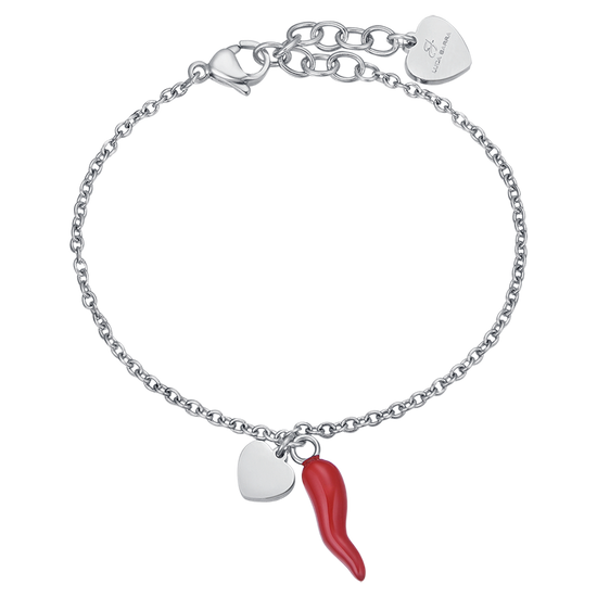 BRACELET FEMME EN ACIER AVEC CŒUR ET CORNE ROUGE