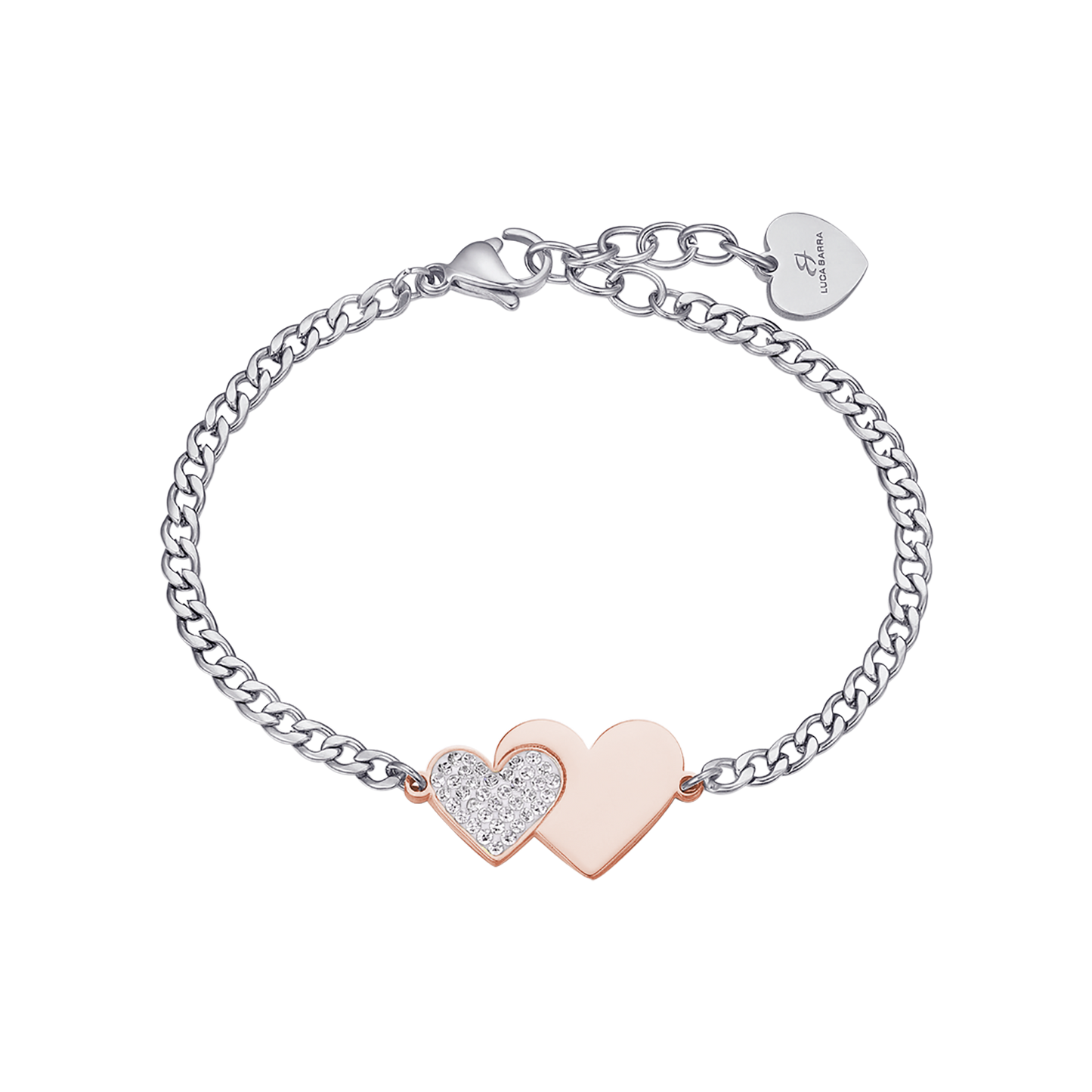 BRACELET EN ACIER AVEC IP CŒUR ROSE ET CRISTAUX BLANCS