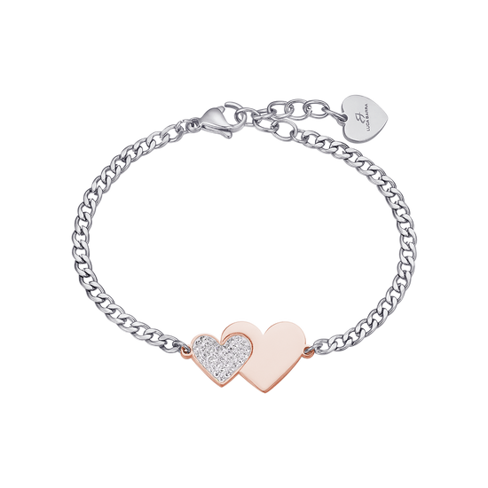 BRACELET EN ACIER AVEC IP CŒUR ROSE ET CRISTAUX BLANCS