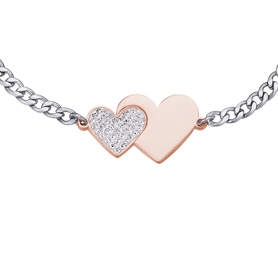 BRACELET EN ACIER AVEC IP CŒUR ROSE ET CRISTAUX BLANCS