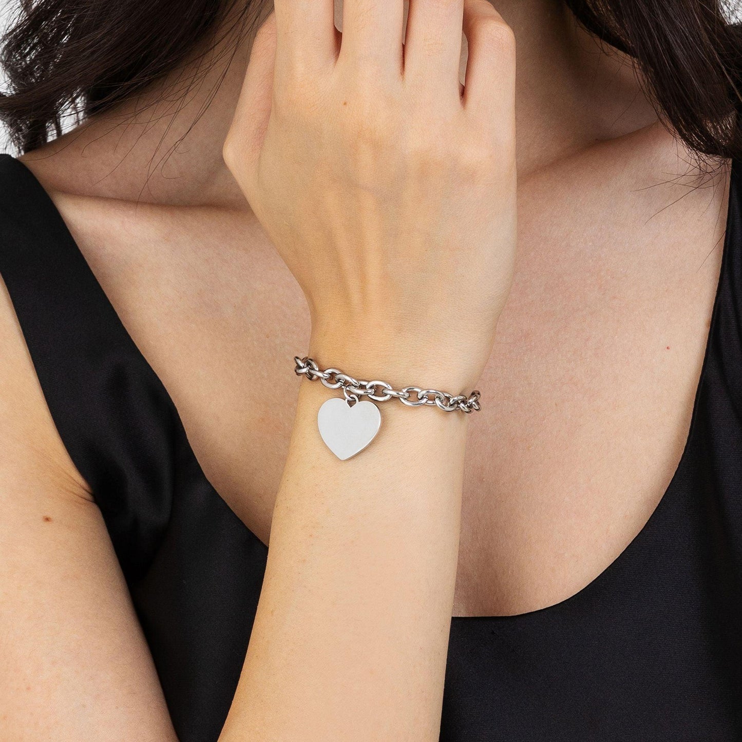 BRACELET PERSONNALISÉ POUR FEMME EN ACIER INOXYDABLE AVEC CHAÎNE À COEUR tricoté Luca Barra