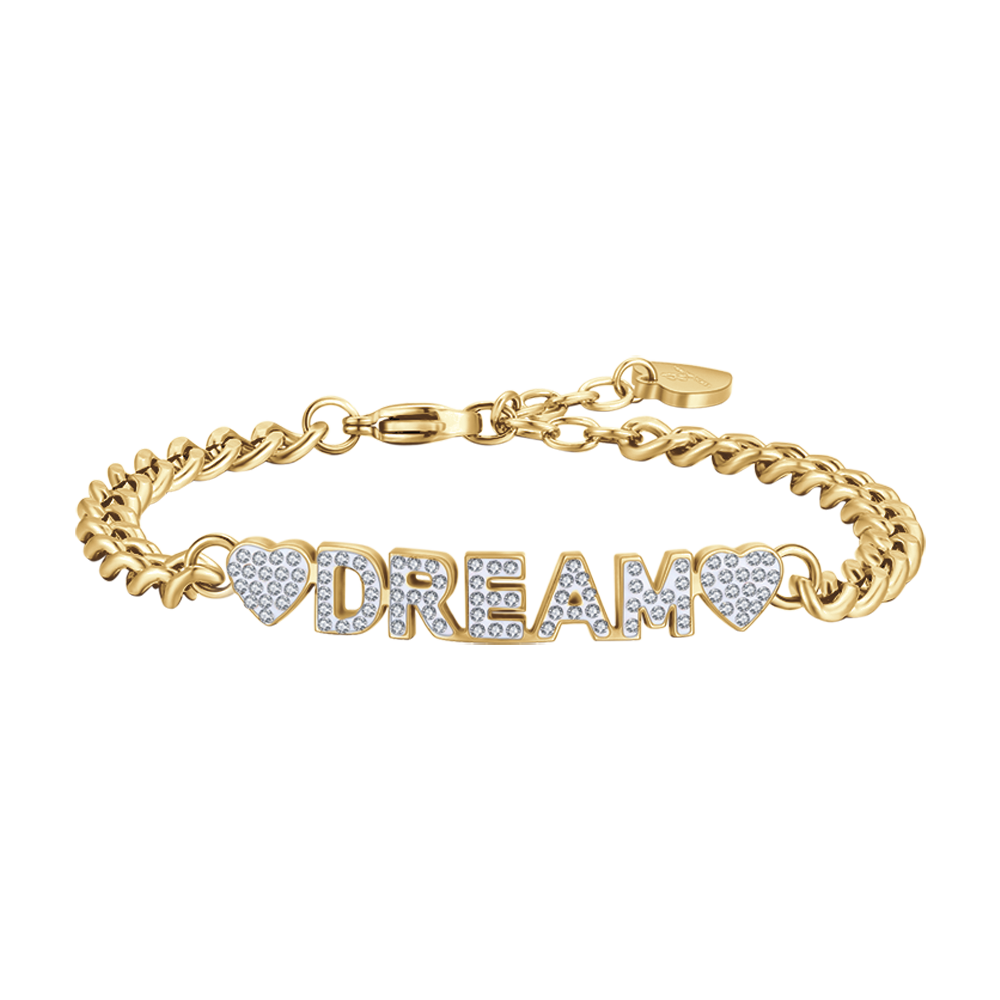 BRACELET D'ACIER RÊVE D'OR POUR FEMME AVEC CRISTAUX BLANCS Luca Barra