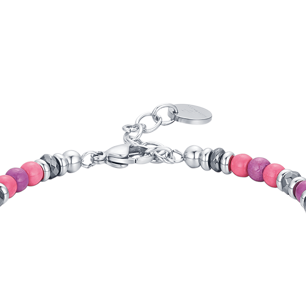 BRACELET EN ACIER AVEC PIERRES ROSES ET VIOLETTES