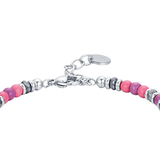 BRACELET EN ACIER AVEC PIERRES ROSES ET VIOLETTES