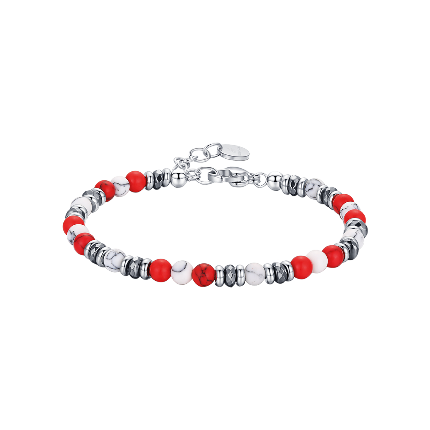 BRACELET EN ACIER AVEC PIERRES ROUGES ET BLANCHES