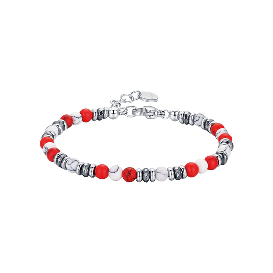 BRACELET EN ACIER AVEC PIERRES ROUGES ET BLANCHES