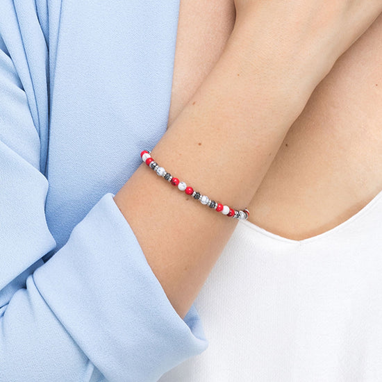 BRACELET EN ACIER AVEC PIERRES ROUGES ET BLANCHES Luca Barra