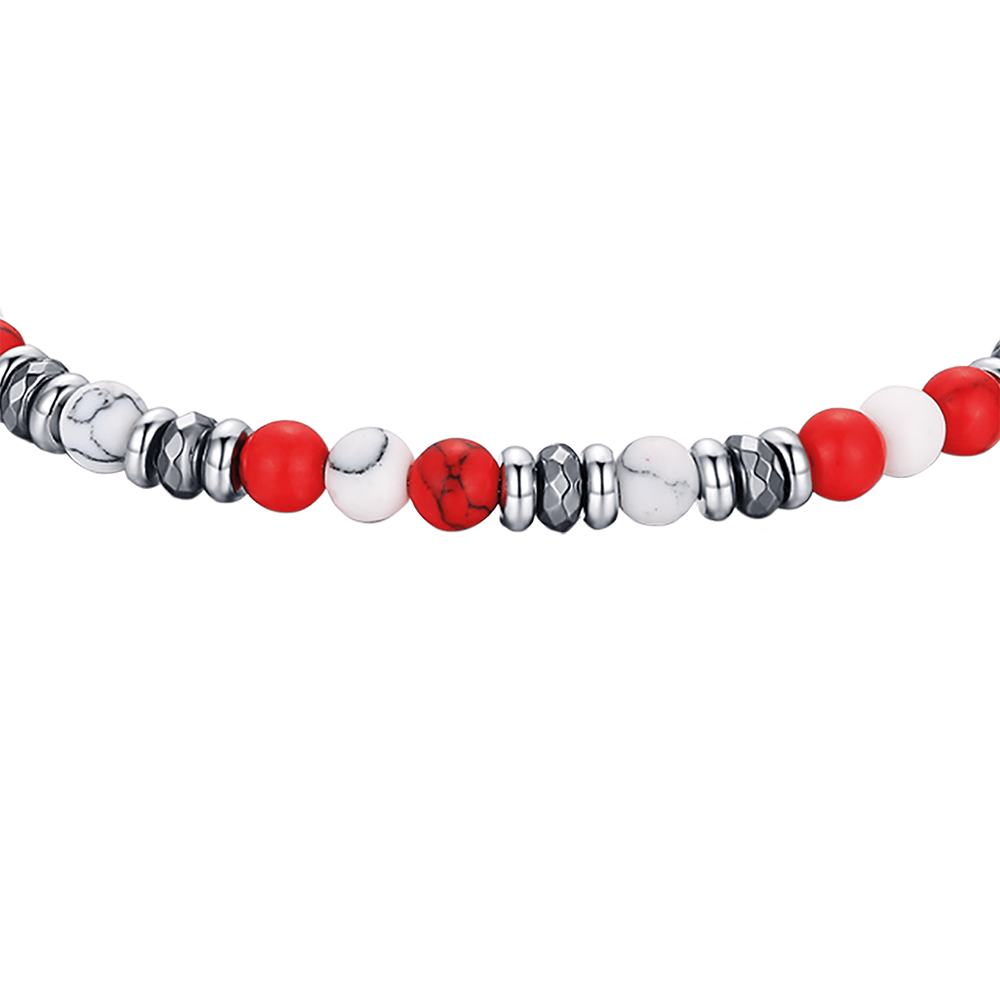 BRACELET EN ACIER AVEC PIERRES ROUGES ET BLANCHES