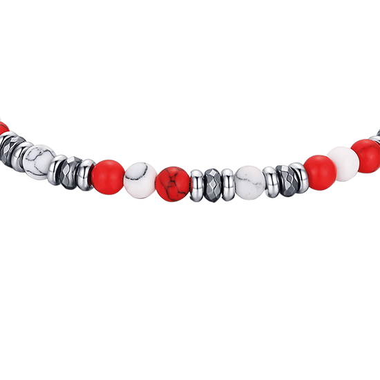 BRACELET EN ACIER AVEC PIERRES ROUGES ET BLANCHES