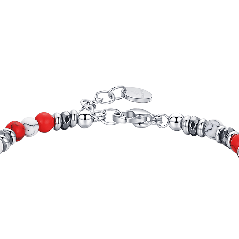 BRACELET EN ACIER AVEC PIERRES ROUGES ET BLANCHES